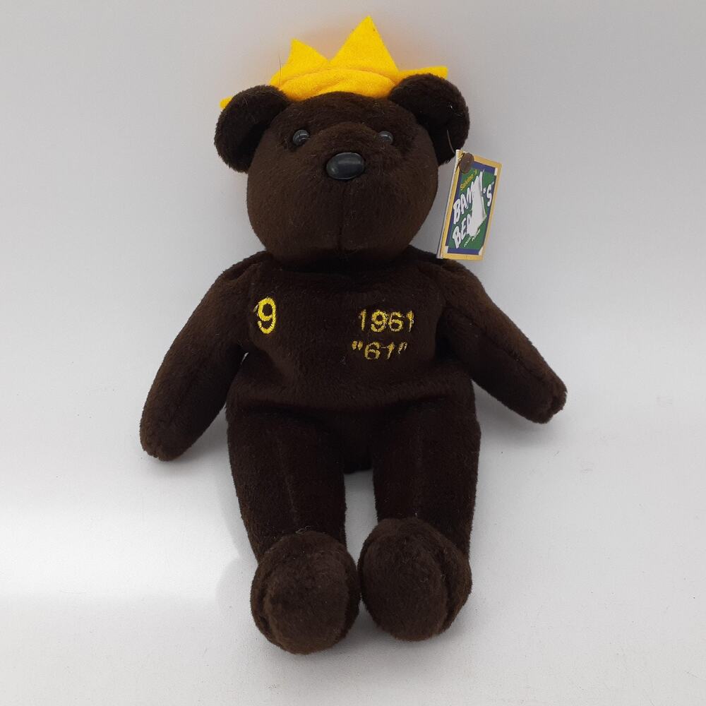 Salvino Bamm Beano's Maris #9 1961 Stuffed Bear Crown Plush Vintage Baseball Toy